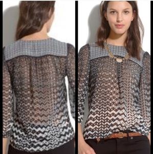 Madewell Sheer Silk Chevron Print Peasant Blouse